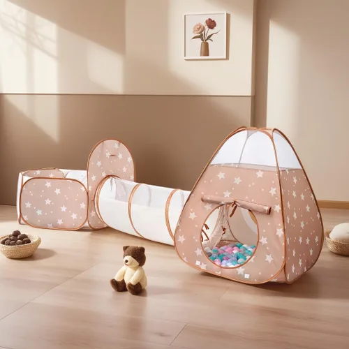 Vista 2 de Tienda de campaña desplegable 3 en 1 para niños con túnel y piscina de pelotas para niños, niñas, bebés y niños pequeños, casa