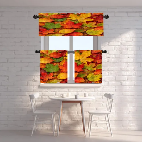 Vista 439 de Shrahala Orange Autumn Autumn Blackout Curtain Tiers, Fall Kitchen Valance Light Blocking Tier Drapes with Rod Pocket, 2 Pack 26 X 24 in