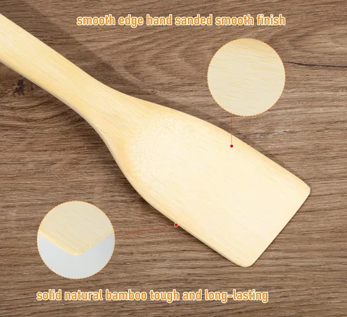 Vista 3 de Juego de utensilios de cocina de bambú de 6 piezas, cucharas de madera antiadherentes resistentes al calor para sartenes antiadherentes