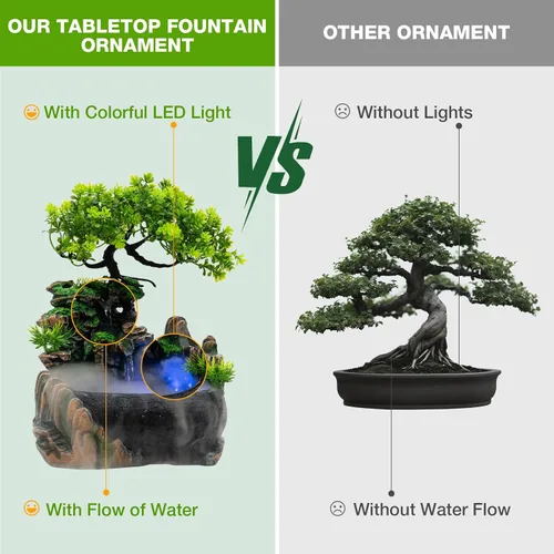 Vista 4 de Fuente de rocalla, fuente de agua de mesa, cascada china de escritorio Fengshui para interiores con lámpara LED efecto de atomización, adecuada