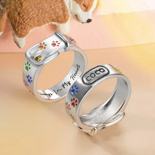 Vista 4 de AILIN Anillos de pata de perro para mujer en plata de ley 925 con nombre personalizado y grabado en el interior, joyería conmemorativa para mujeres