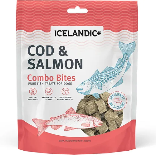 Vista 9 de Icelandic+ Bacalao y arenque Combo Bites Dog Treat Bolsa de 3.0 onzas Air-Dried Sustainably Sourced Fish Snacks, High Omega-3 for Skin & Coat