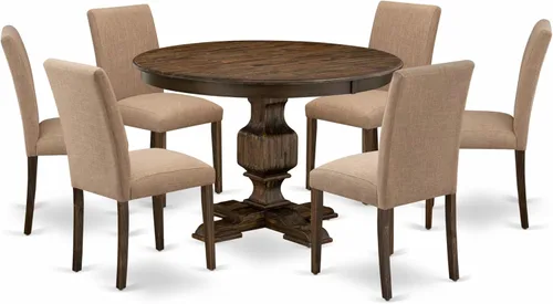Vista 18 de East West Furniture F2AB5-747 - Juego de muebles de comedor de 5 piezas, incluye una mesa de comedor redonda con pedestal y 4 sillas tapizadas