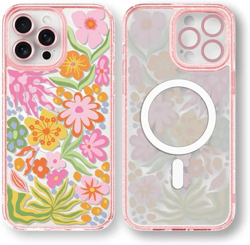 Vista 25 de Compatible para iPhone 13 Funda Bonita Estética - Funda para Teléfono Rosa con Purpurina con Protector de Cámara - Diseño de Cubierta