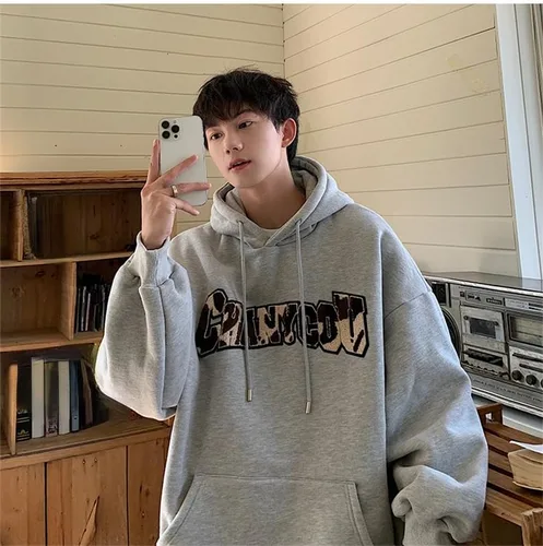 Vista 6 de Sudadera con capucha y cordón gráfico con estampado de letras para hombre, ropa moderna Emo Alt con bolsillos, trajes grunge