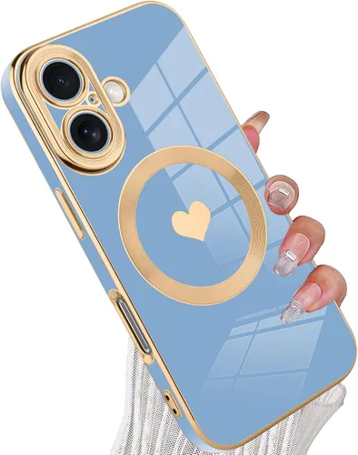 Vista 9 de tharlet Funda Magnética para iPhone 11 [Compatible con Magsafe] Lindo Corazón de Amor de Lujo Chapado Borde Dorado Parachoques con Lente de Cámara
