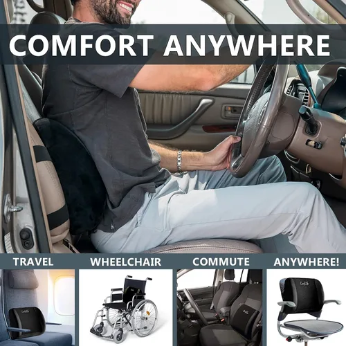 Vista 6 de ComfiLife - Cojín de respaldo lumbar para silla de oficina y asiento de coche, de espuma viscoelástica, con correa ajustable y malla 3D transpirable