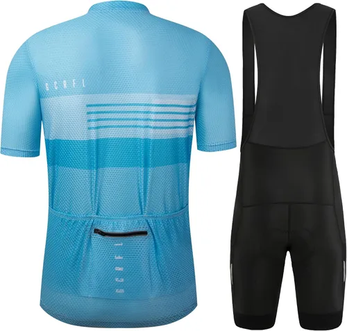 Vista 31 de GCRFL Conjunto de camiseta de ciclismo para hombre, camiseta ligera para ciclismo de carretera, pantalones cortos con bolsillos acolchados