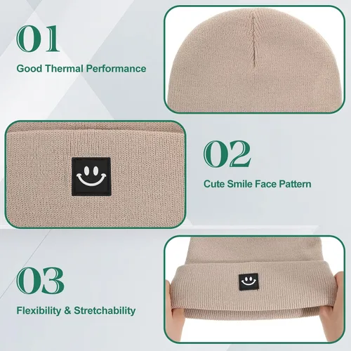 Vista 3 de Gorro de punto con cara sonriente para mujeres y hombres gorro novedoso con puños para invierno hombres mujeres adultos y adolescentes