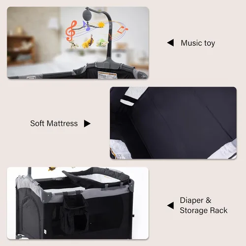 Vista 6 de Soobaby Cuna de bebé 5 en 1, cuna de noche, paquete y juega con moisés y cambiador, caja de música portátil de viaje, cuna de viaje portátil