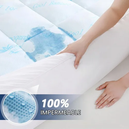 Vista 5 de DOWNCOOL Cubrecolchón tamaño individual 100% impermeable Paquete de dos fundas de microfibra