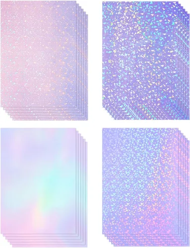 Vista 13 de 60 hojas de hojas holográficas laminadas de purpurina transparente tamaño A4, papel adhesivo de vinilo con superposición holográfica, película