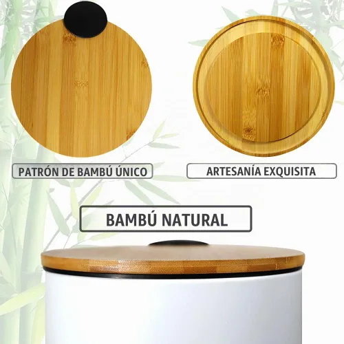 Vista 4 de SIDIANBAN Cubo de basura pequeño para baño con tapa de bambú, cierre suave