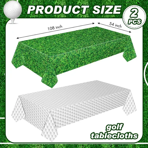 Vista 2 de Mixweer 2 manteles de plástico de césped de golf para eventos deportivos, día del juego, 54 x 108 pulgadas, desechables, color verde, para fanáticos