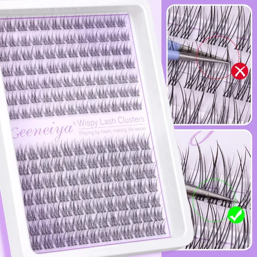 Vista 6 de Extensiones de pestañas en racimo con banda transparente, pestañas cortas y onduladas C, extensiones de pestañas naturales en racimo, pestañas