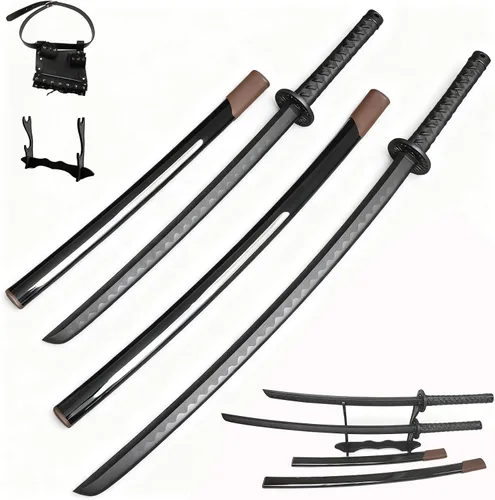 Vista 8 de 2PCS Polypropylene Plastic Training Martial Sword，Black Practice Katana Sword with Sheath，Training Katana for Practice，with Belt and Stand