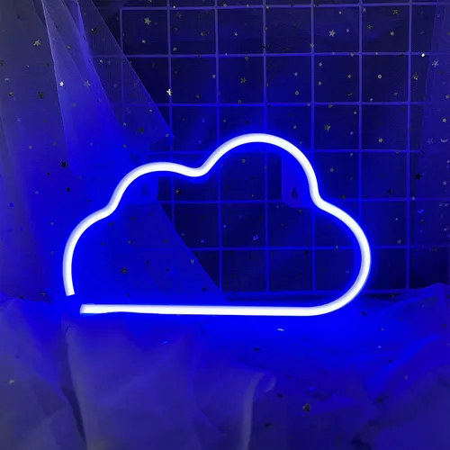 Vista 7 de Luz de neón LED en forma de nube para decoración de pared, luces de pared en forma de nube con alimentación por batería o USB para habitación Azul