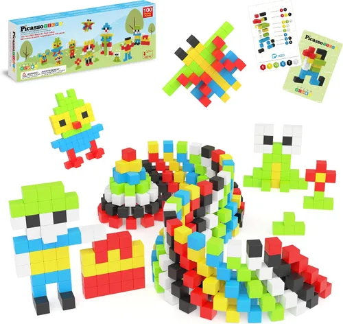 Vista 10 de PicassoTiles Juego de Construcción de Cubos de Rompecabezas Magnéticos de 60 Piezas, Bloques 3D de 1 Pulgada, Juguete de Construcción STEM