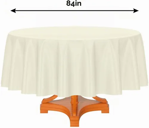 Vista 2 de HEIPINIUYE - Paquete de 2 manteles redondos de 84 pulgadas de plástico beige, manteles de mesa impermeables desechables para redondas, ideales