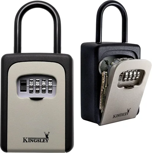 Vista 8 de Kingsley QCH-807 Caja de almacenamiento de llaves, montada en la pared Resettable Code, Water Resistant, Realtor Key Lock Box, For AirBnB, Spare