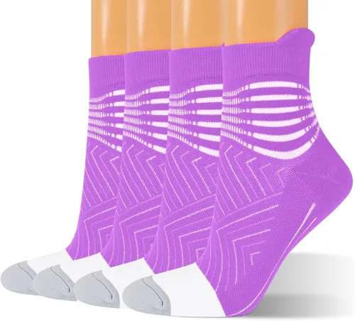 Vista 17 de Calcetines de compresión para el tobillo para mujer, con absorción Coolmax, deportivos y acolchados, alivio de la fascitis plantar, paquete de 2, 3