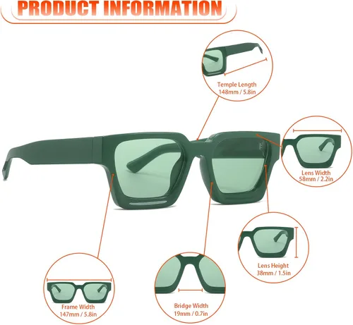 Vista 5 de Gafas de sol cuadradas gruesas de moda para mujeres y hombres, gafas rectangulares retro vintage