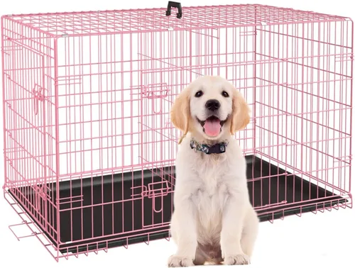 Vista 7 de Jaula para perros pequeños de 24 pulgadas, jaulas resistentes para perros pequeños, jaula plegable de alambre de metal con bandejas extraíbles