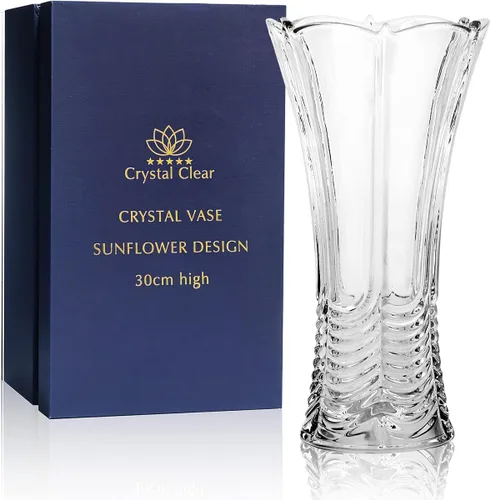Vista 11 de CS - Jarrón de cristal de 12 pulgadas de alto, diseño de col, para flores y decoración. Bonita pieza brillante. Perfecto como regalo, adecuado