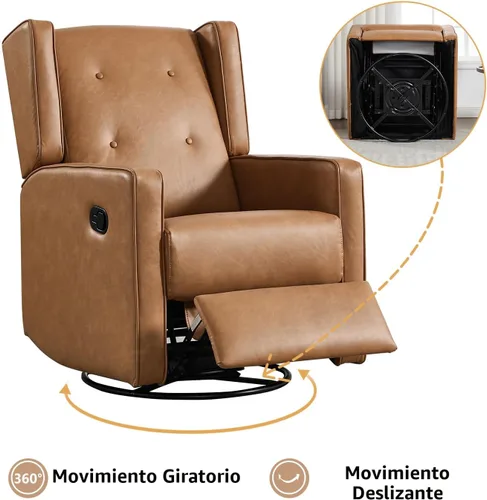 Vista 3 de CANMOV Silla mecedora reclinable giratoria, silla balancín para cuarto del bebé, sillas mecedoras para cuarto del bebé, silla reclinable manual