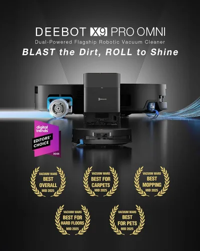 Vista 10 de ECOVACS DEEBOT X9 PRO Omni Robot Aspirador y Fregasuelos, 16,600Pa de succión potente, fregona OZMO con rodillo autolavable instantáneo, ZeroTangle