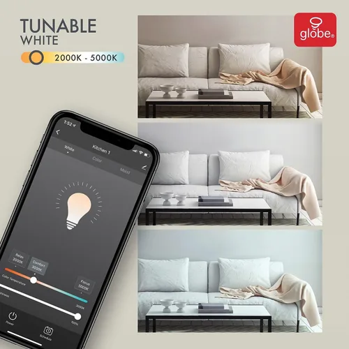 Vista 6 de Globe Electric Bombilla LED inteligente Wi-Fi de 10 vatios (equivalente a 65 W), multicolor, RGB sintonizable, blanco esmerilado, no requiere