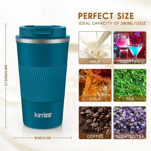 Vista 3 de KETIEE Taza de Café de Viaje 12oz: Taza de Café Aislada con Tapa a Prueba de Fugas, Vaso de Café, Tazas de Café Reutilizables con Tapa Sellada, Taza