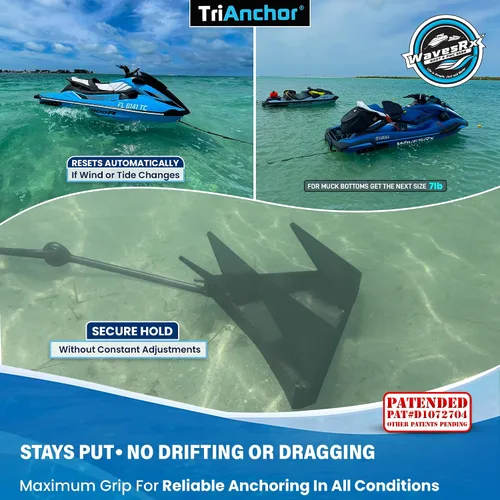Vista 3 de WAVESRX TriAnchor - Stainless Steel Folding PWC & Boat Anchor Sets Instantly for Effortless Boat & Jet Ski Anchoring Compact Patent-Pending