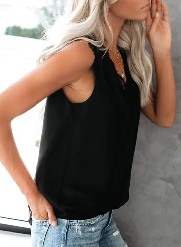 Vista 66 de VIISHOW - Camiseta sin mangas, sexy, con cuello en V y bordes de encaje para mujer, camisola de vestir, camisas de gasa, sin mangas, casuales