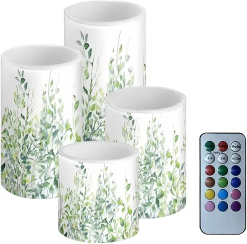 Vista 27 de Velas LED parpadeantes operadas por batería, juego de 4 con control remoto y temporizador, velas de llama danzante, velas de pilar para mesa, Playa