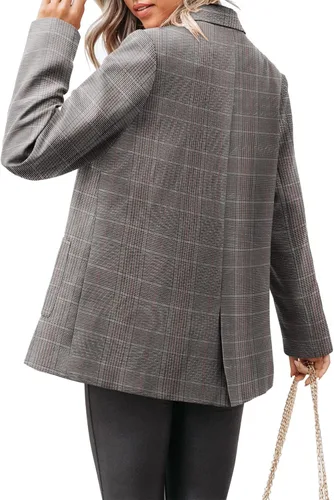 Vista 5 de CHICZONE Blazer casual de manga larga para mujer, con solapa frontal abierta, botón de trabajo, oficina, chaqueta a rayas