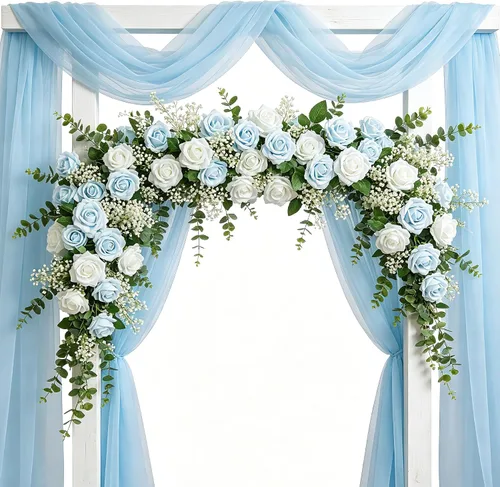 Vista 8 de Flores artificiales, 25 piezas, rosa artificial azul bebé para ramos de boda, centros de mesa, arreglos, flor falsa con tallos para decoración