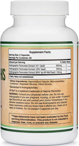 Vista 3 de Andrographis Cápsulas Max Andrographides - 1,000 mg Tamaño de porción (120 cápsulas) con AP-Bio (extracto de Andrographis Paniculata patentado)