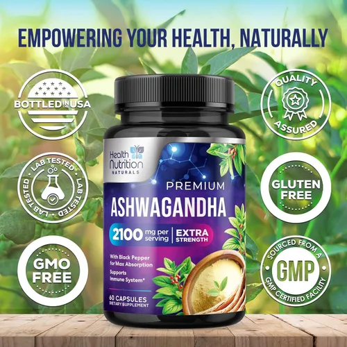 Vista 4 de Ashwagandha Supplements - La mejor cápsula de raíz y polvo de Ashwagandha con pimienta negra para una máxima absorción, calma y descanso