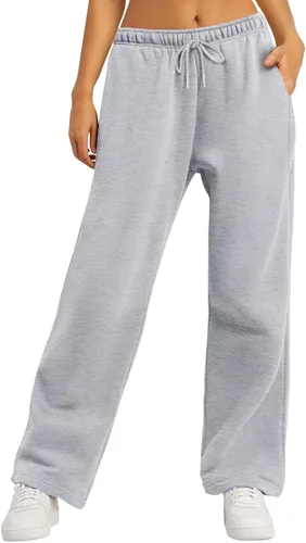 Vista 4 de XBTCLXEBCO Pantalones deportivos de pierna ancha para mujer, elásticos, de cintura alta, pierna recta, pantalones de entrenamiento holgados