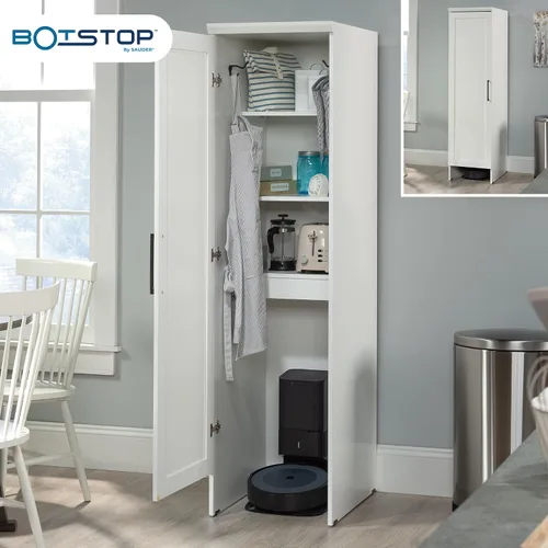 Vista 4 de Sauder Homeplus Robot - Armario de almacenamiento para despensa de cocina, puerta individual con estantes ajustables, en blanco suave