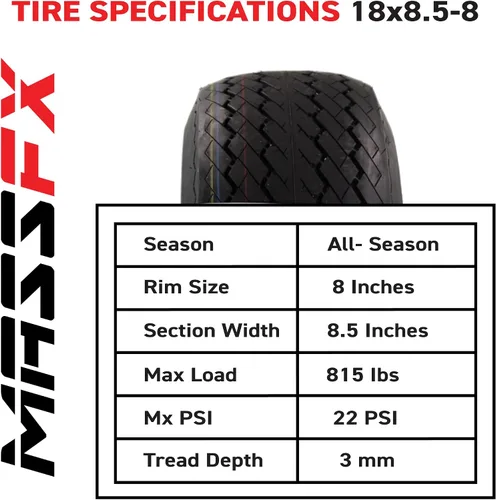 Vista 4 de MASSFX - Llanta para carrito de golf (18x8.5-8, con borde blanco MASSFX 8 x 7 4/4 Rim, paquete de 2).