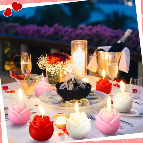 Vista 3 de Funnymoom 8 velas de San Valentín con forma de rosa, velas aromáticas de aromaterapia en forma de rosa para San Valentín, despedida de soltera