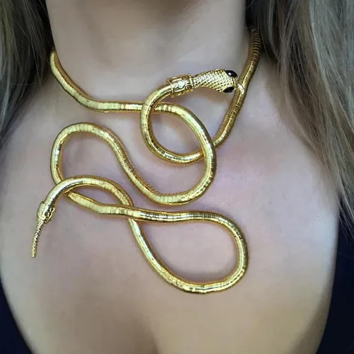Vista 6 de Pulsera de serpiente punk dorada para mujer, pulsera flexible de serpiente, ajustable, ajustable, collar de joyería de Halloween, accesorios