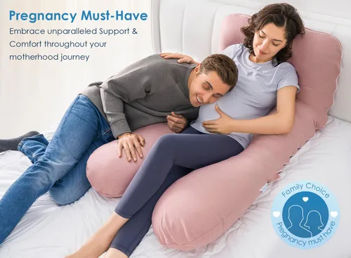 Vista 6 de QUEEN ROSE Almohadas de embarazo extra largas, almohada corporal en forma de U de 60 pulgadas para dormir, almohada refrescante de maternidad