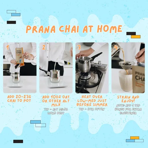 Vista 6 de Prana Chai Paquete de iniciación de 2 bolsas Chai Lovers que incluye tetera Chai, colador de malla fina y 2 bolsas de mezcla Masala totalmente