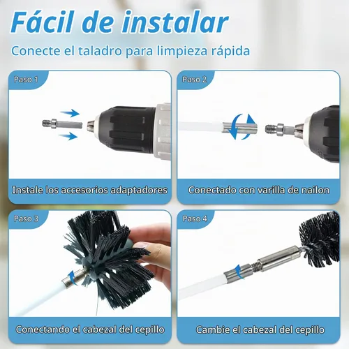 Vista 4 de Kit de cepillo para limpiar ventilación de secadora de 15 pies, cepillo para chimenea de durabilidad multi-escena con varilla de nylon flexible