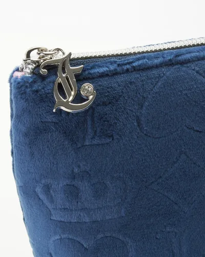 Vista 4 de Juicy Couture Bolsa de maquillaje azul organizador de cosméticos esenciales de viaje con cremallera superior cuña terciopelo corazón corona