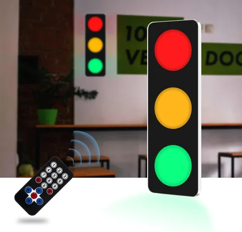 Vista 3 de BBMI Semáforo de control remoto, lámpara de pared LED roja amarilla verde, lámpara de tráfico de estilo de aluminio, DC9-12V (con enchufe).