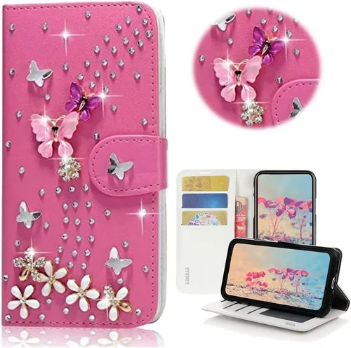 Vista 11 de Bling - Funda para Samsung Galaxy S21 Ultra, elegante, hecha a mano en 3D, diseño de mariposas, con protector de pantalla y correa para el cuello